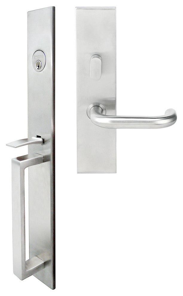 Munich Lever, Mortise Entry Handleset, Right Hand Reverse, Satin Stainless Steel