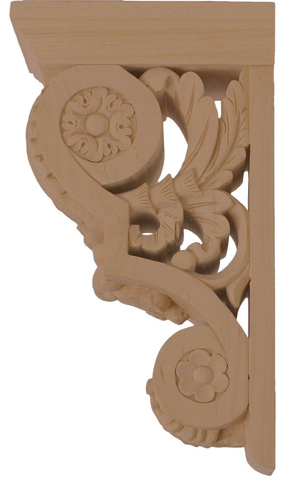 3 3/4"W x 5 1/2"D x 9 1/2"H Small Floral Corbel, Lindenwood
