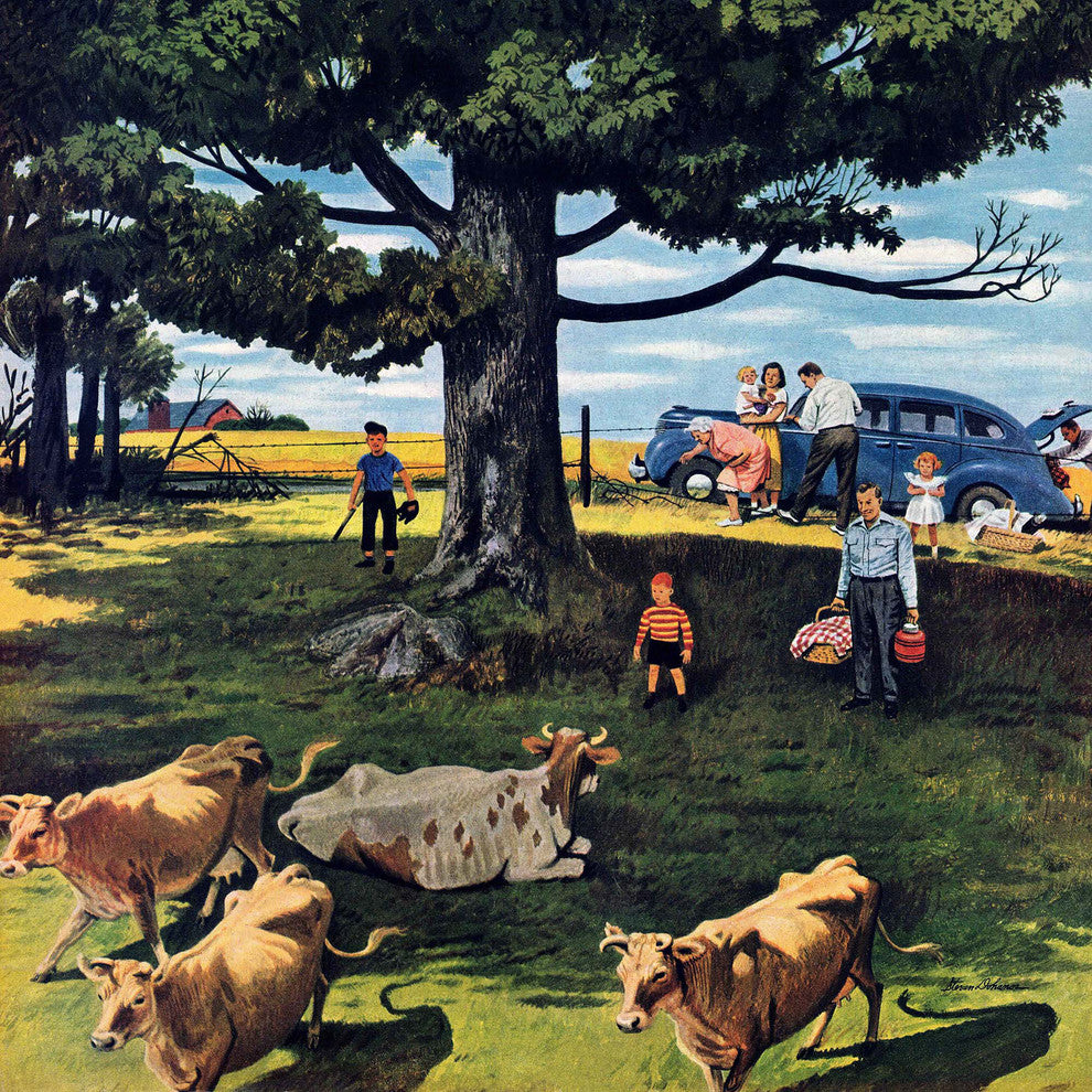 "Shoo the Moos" Painting Print on Canvas by Stevan Dohanos