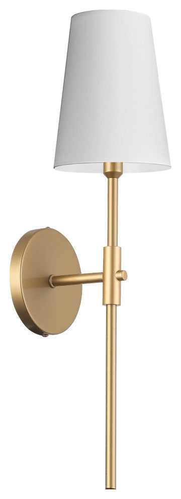 Cinthia 1 Light Wall Sconce with Shade, Aged Brass, White Shade