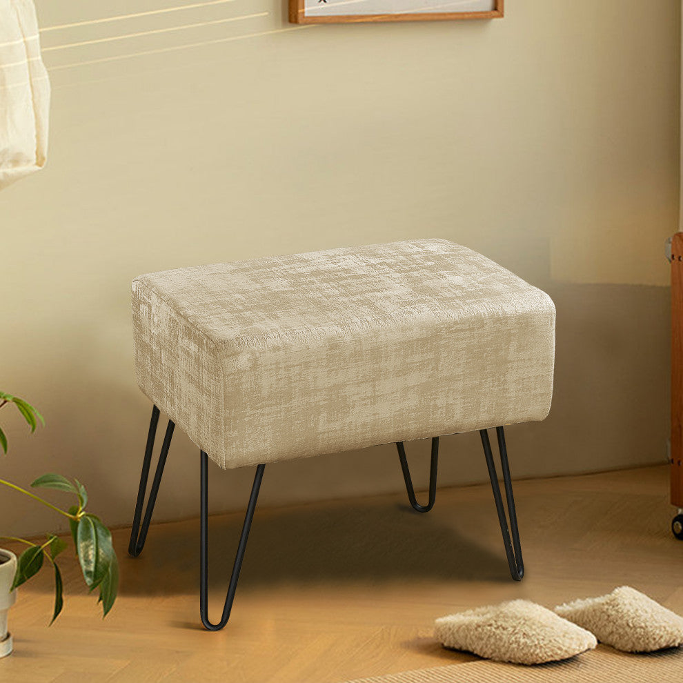 Textured Velvet Ottoman, Almond Buff