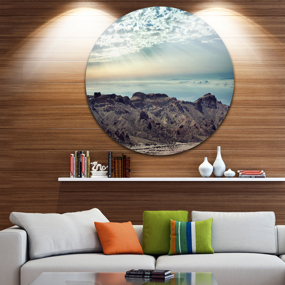 Remote Mountains In Morning, Contemporary Disc Metal Wall Art, 11"