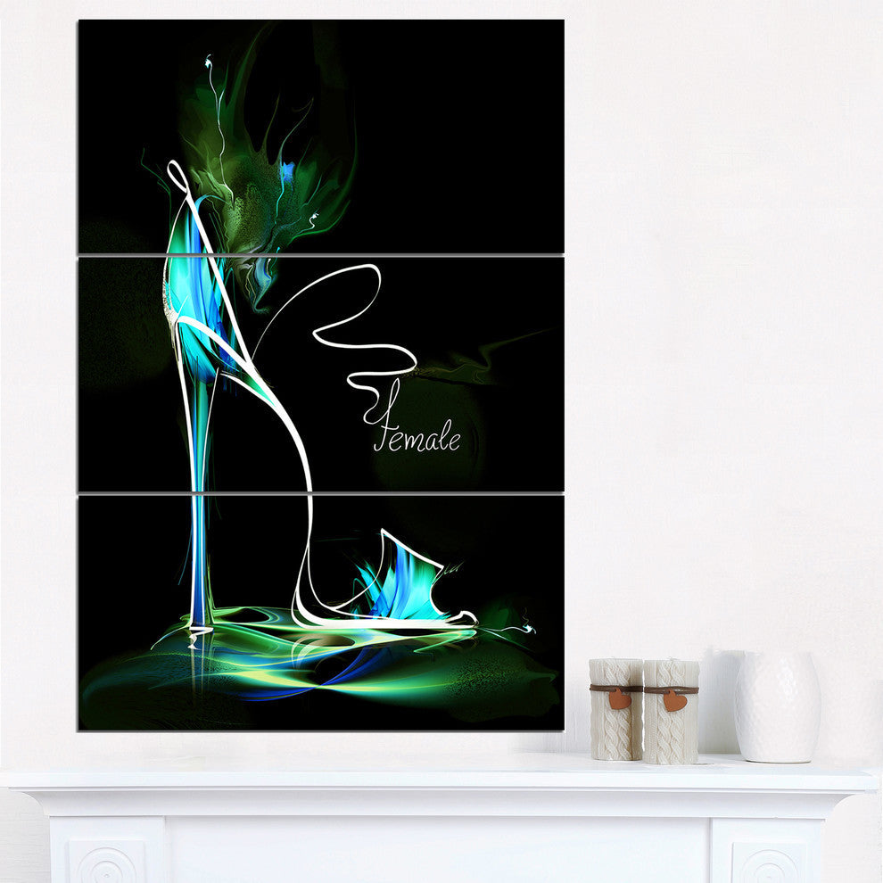 "Green High Heel Show" Glossy Metal Wall Art, 3 Panels, 28"x36"