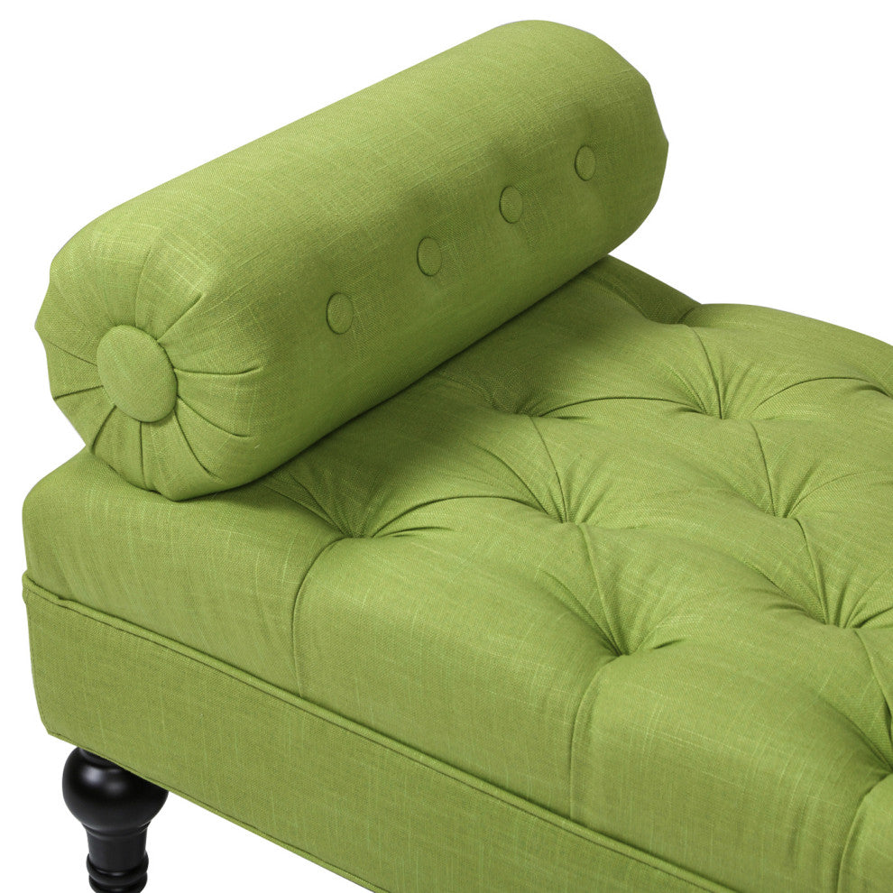 Lewis 60" Tufted Bolster Arm Entryway Bench, Bright Chartreuse Linen