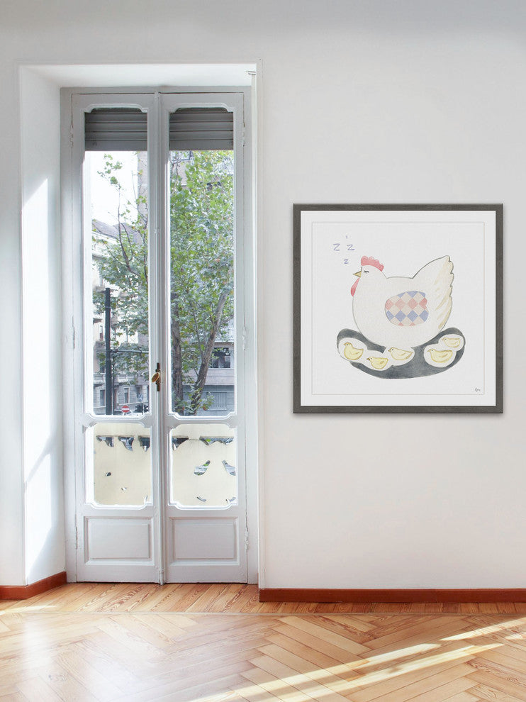 "Poule Sereine II" Framed Painting Print, 24"x24"