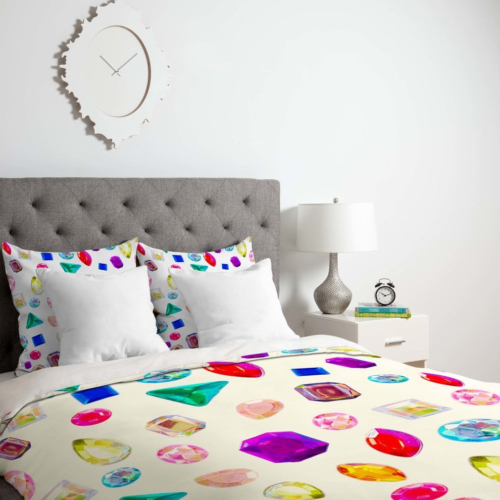 Deny Designs Natalie Baca Rhinestone Reverie In White Duvet Cover - Lightweight
