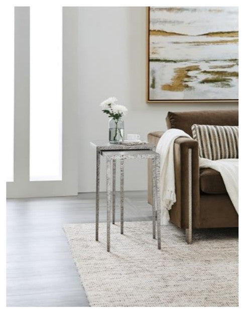 Bowery Hill Contemporary Metal Nesting Tables in Silver Finish