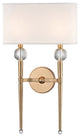 Rockland 2 Light Wall Sconce, Aged Brass Finish, White Faux Silk