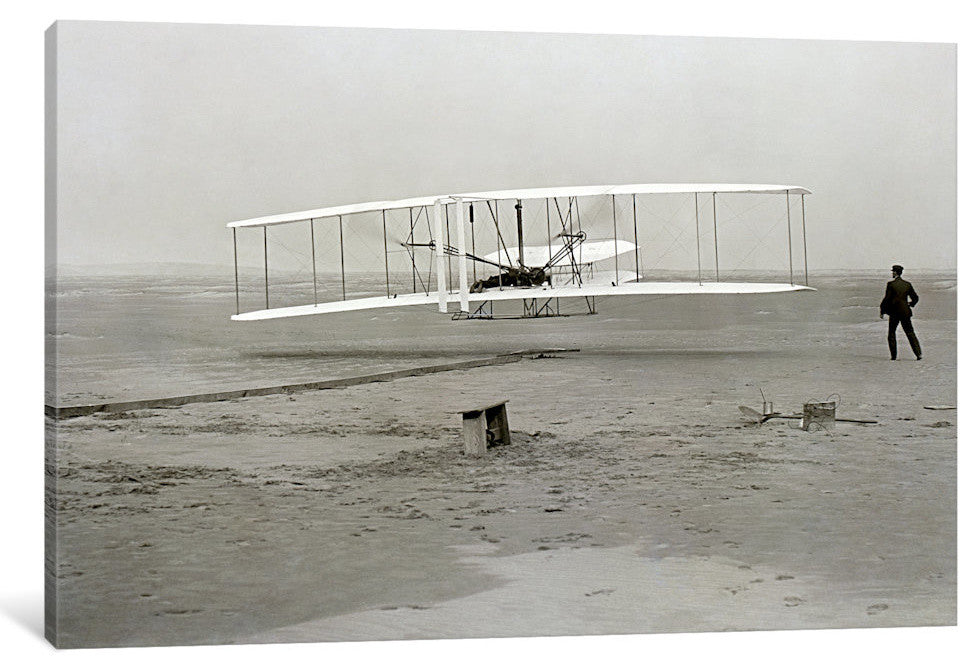 "The Wright Brothers - First Flight" by Kitty Hawk, Canvas Print, 40"x26"