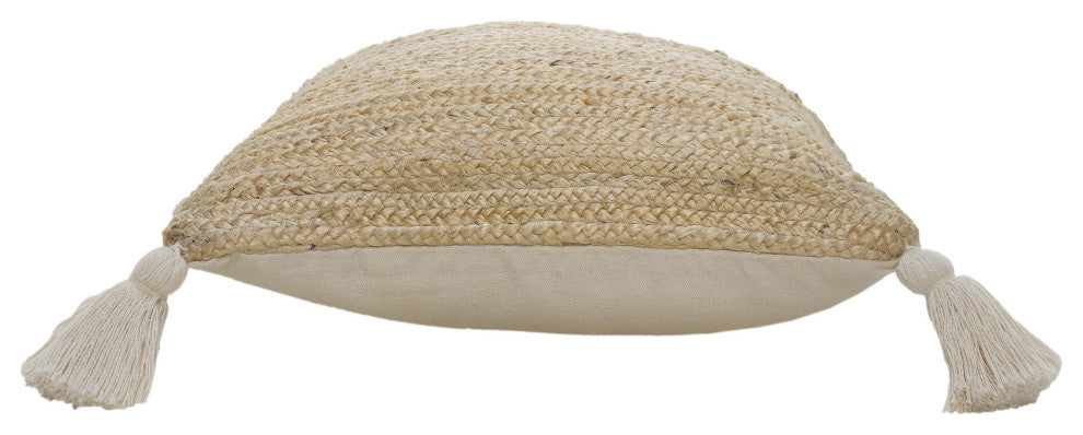 Natural Jute Throw Pillow with Tassels