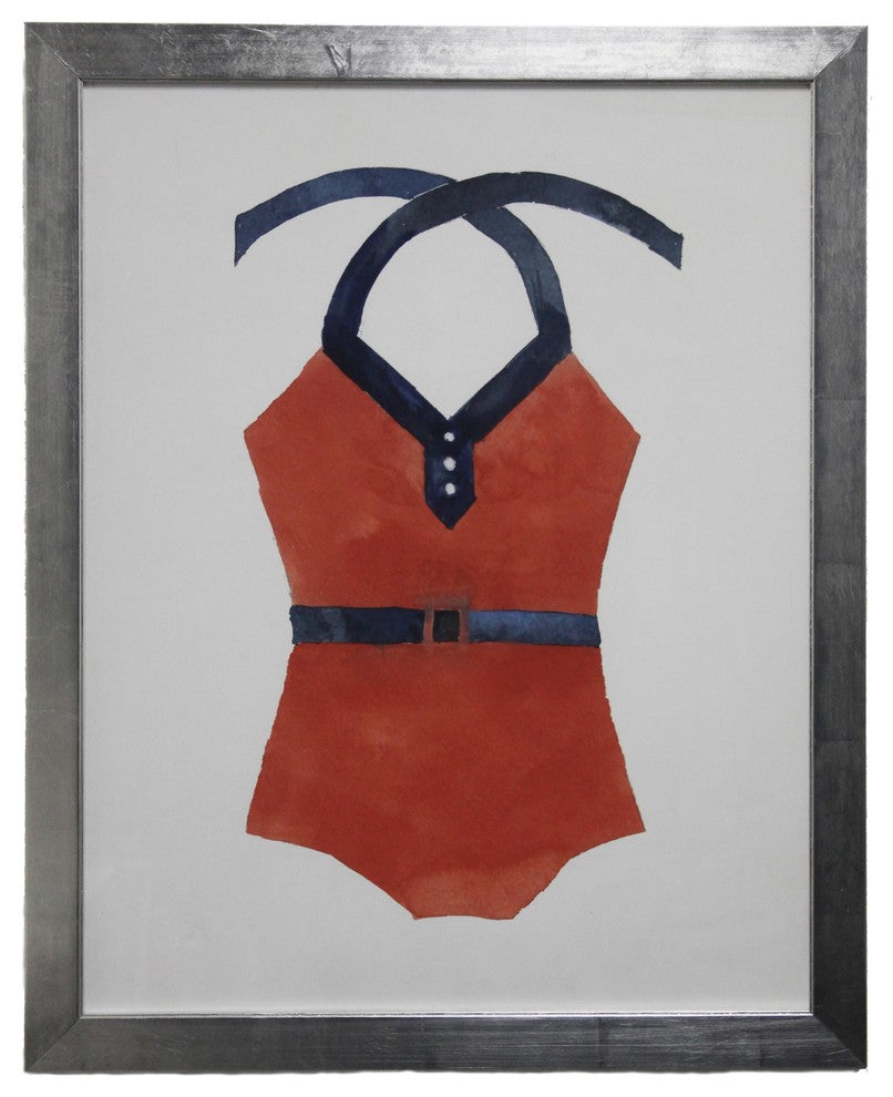 Orange Bathing Suit With Blue Belt, Flat Wide Silver
