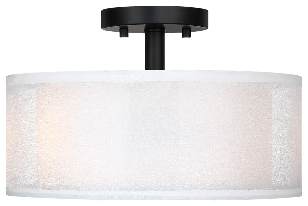 13"W 2-Light Semi-Flush Mount With White Double Drum Shade
