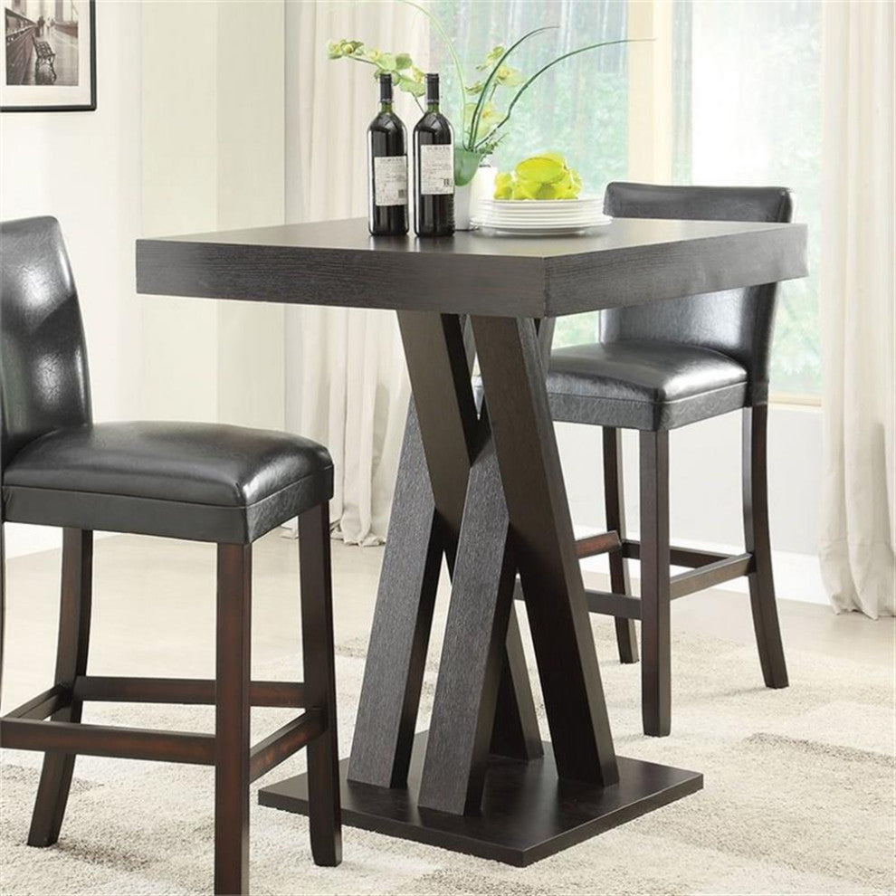 Bowery Hill Square Crisscross Base Pub Height Dining Table in Cappuccino