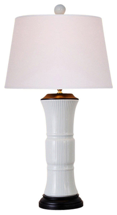 White Ridged Porcelain Vase Table Lamp 29"