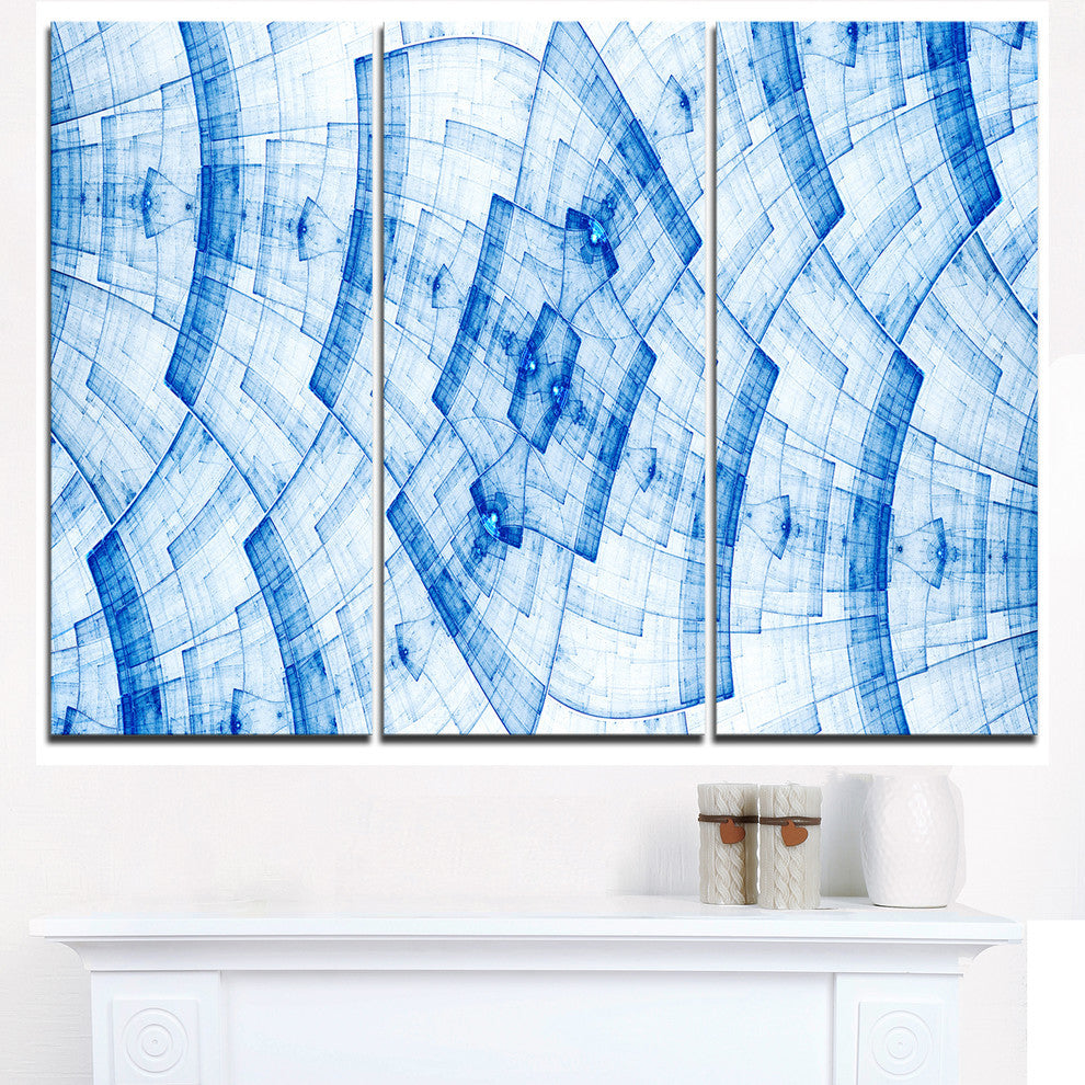 "Blue Fractal Flower Pattern Grid" Metal Wall Art, 3 Panels, 36"x28"