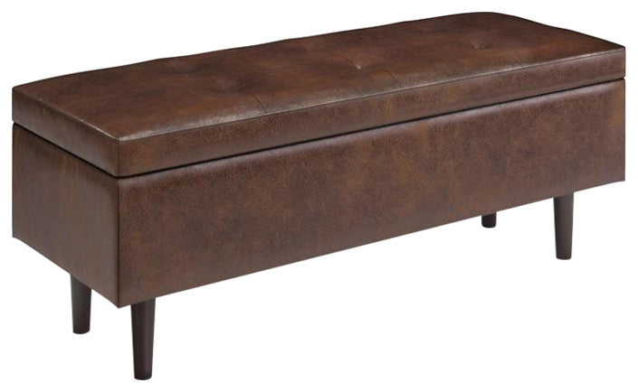 Shay Mid Century Rectangular Storage Ottoman, Distressed Chestnut Brown