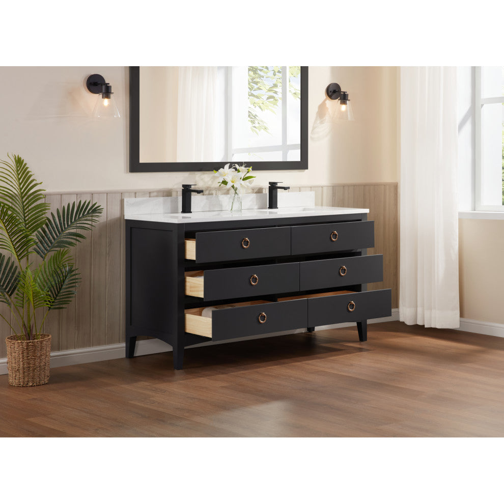 Legion Furniture WS2518 Series Bathroom Sink Vanity, Tricorn Black, 60", Artificial Stone Top, Double Sink