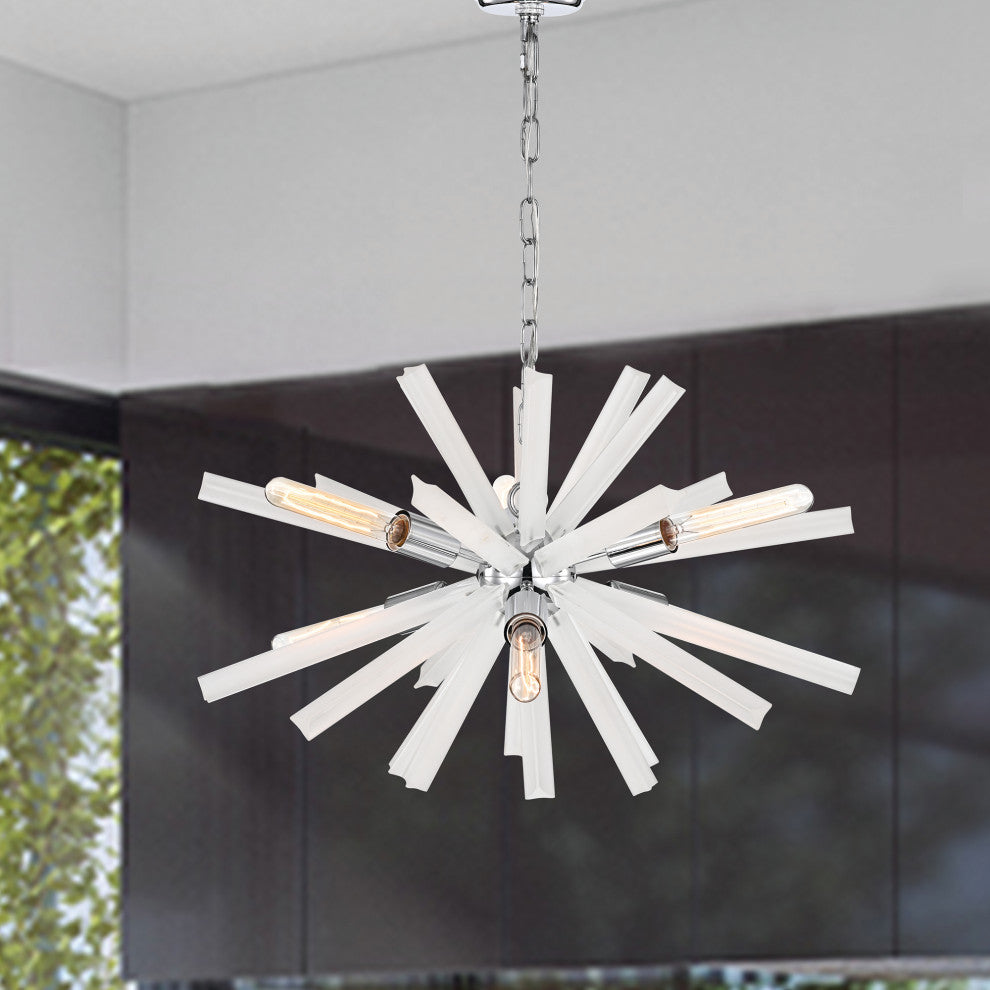 Everleigh 6-Light Chrome Sputnik Chandelier with Frosted Glass Prisms Glam