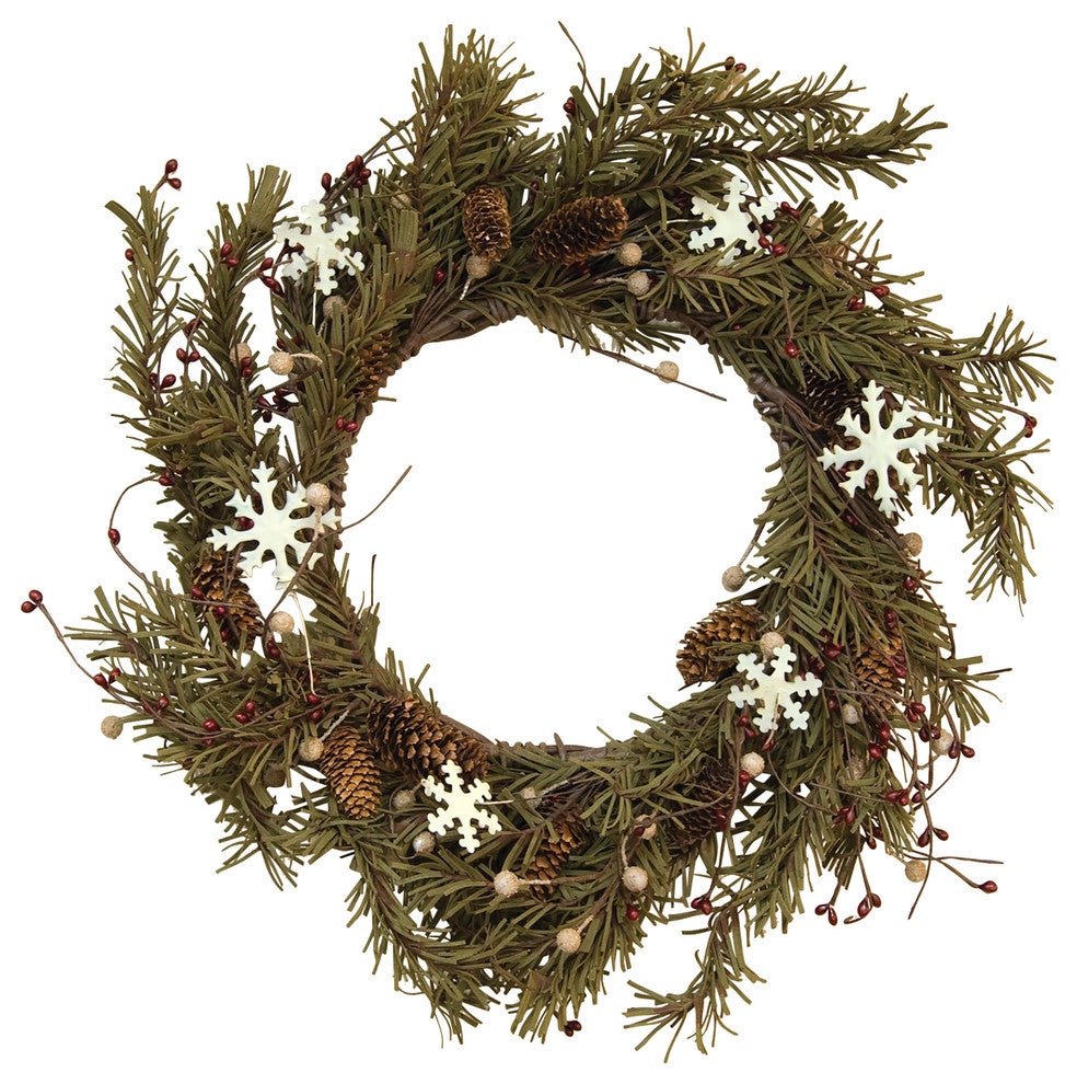 Pine and Snowflakes Wreath, 20"