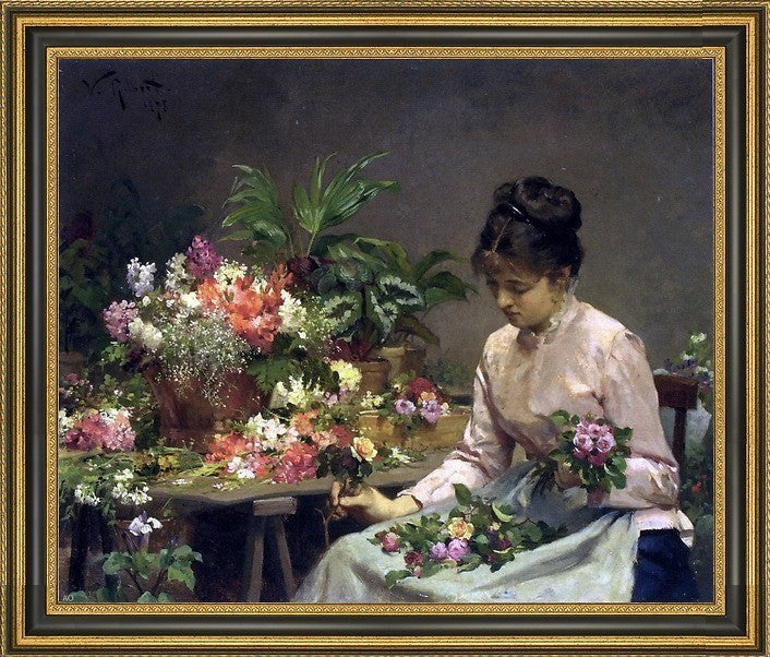 Victor Gabriel Gilbert The Flower Seller Framed Premium Canvas Print, 16"x20"
