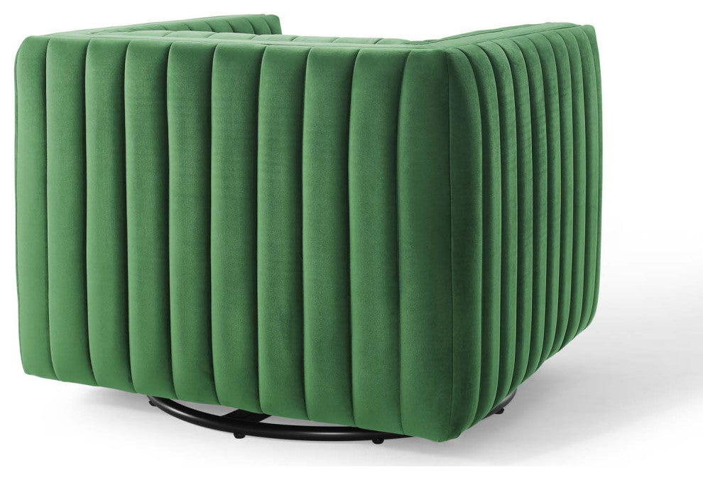 Conjure Channel Tufted Performance Velvet Swivel Armchair Emerald
