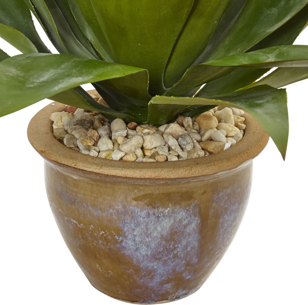Agave Artificial Plant, Glazed Clay Pot