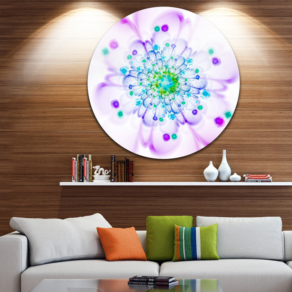 Simple Purple Blue Fractal Flower, Floral Round Wall Art, 36"