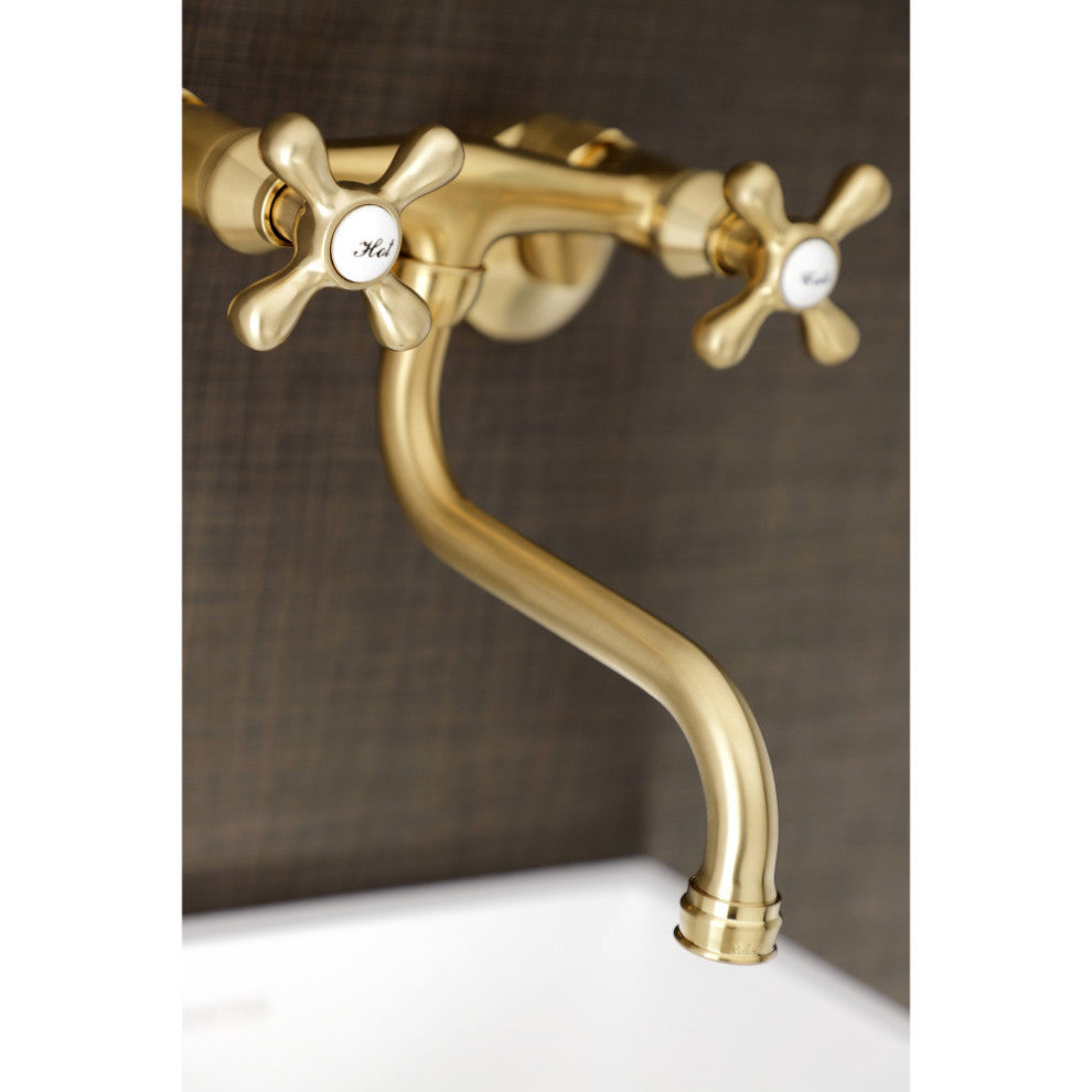 KS216SB Kingston Two Handle Wall Mount Bathroom Faucet, Brushed Brass