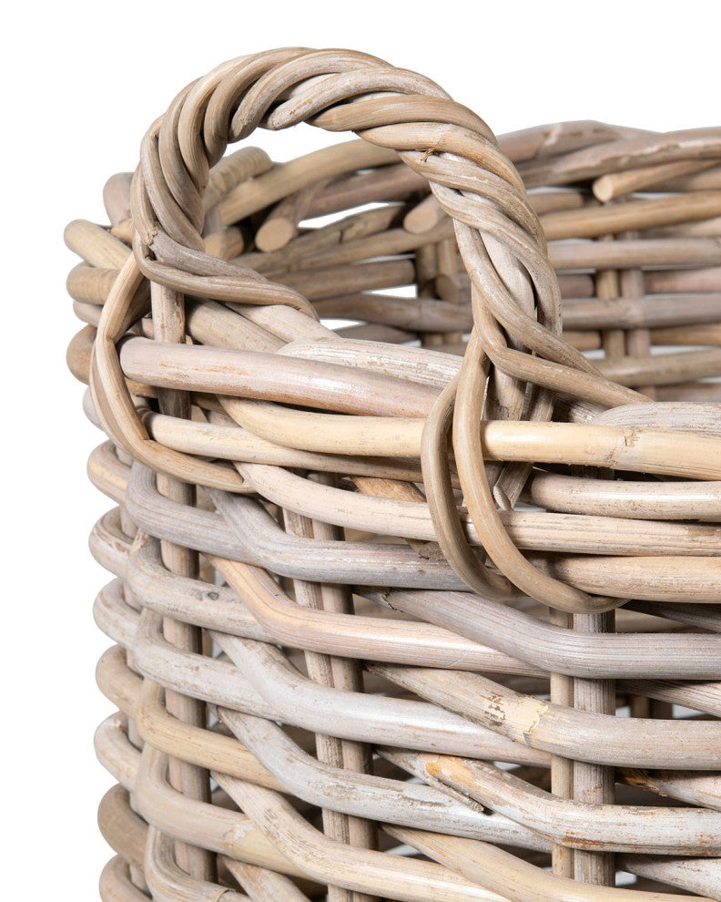 East at Main Maya Round Rattan Storage Baskets With Wheels, Set of 2