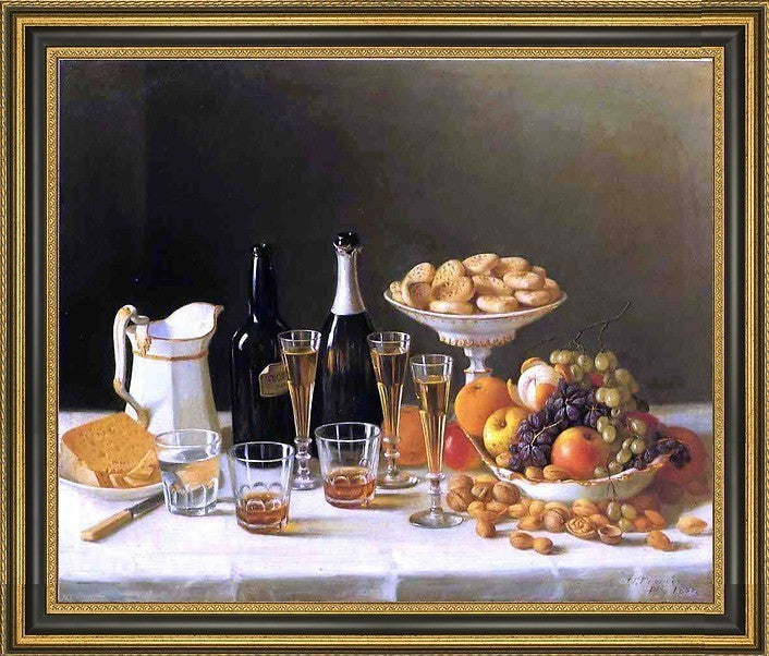 John F Francis Wine, Cheese and Fruit Framed Premium Canvas Print, 16"x20"