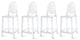 Designer Counter Height Stool With Solid High Back Side Chair Footrest, Clear, Set of 4