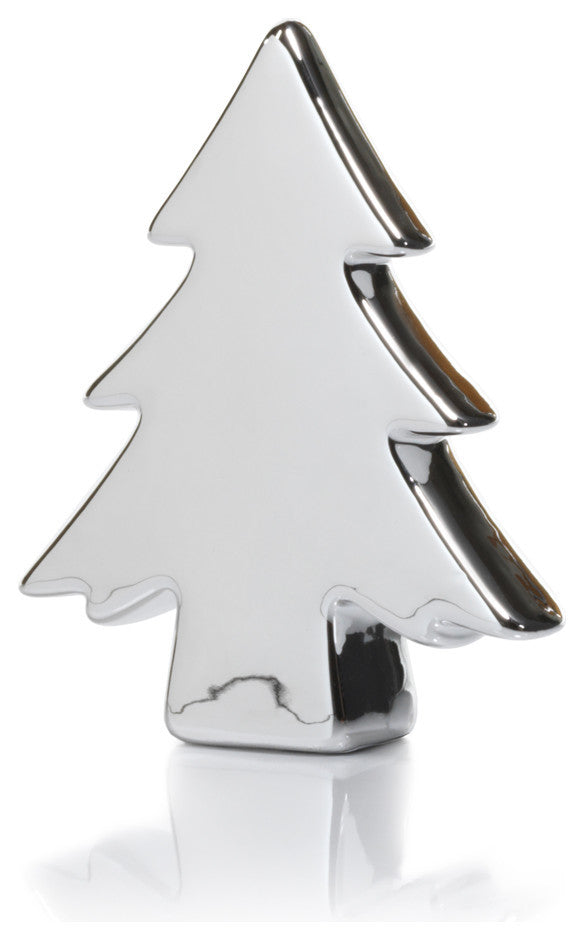 4.5" Tall "Teton" Ceramic Christmas Tree Tabletop Decoration, Silver, Set of 6