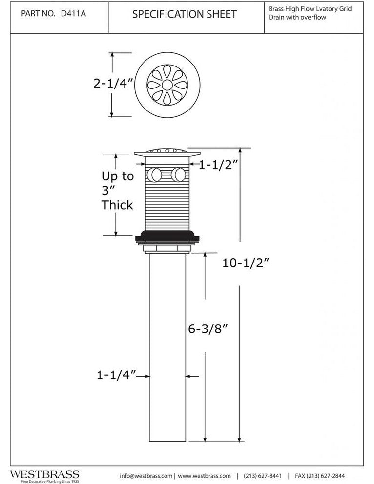 High-Flow Grid Lavatory Drain With Overflow Holes, Exposed Powder Coated Black