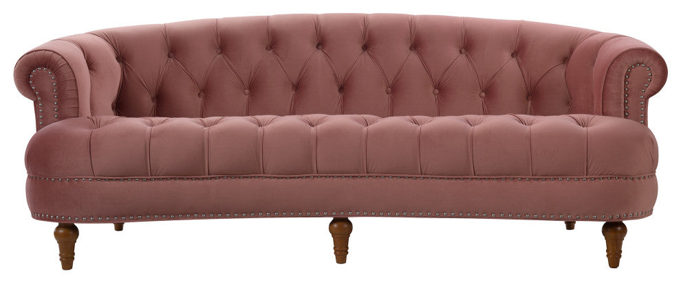 La Rosa Victorian Chesterfield Tufted Sofa, Dusty Pink Velvet