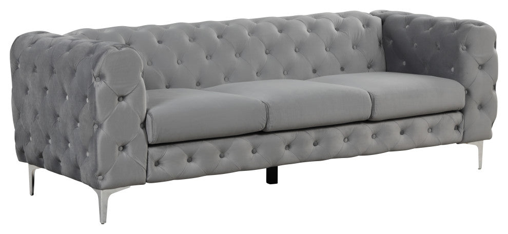 Julissa 4 Piece Velvet Living Room Set UFE, Gray