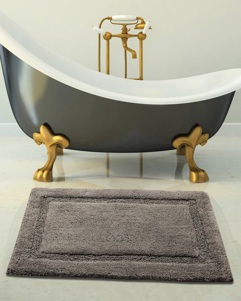 Bath Rug Cotton Solid Color Regency Pattern, Gray, 34"x21"