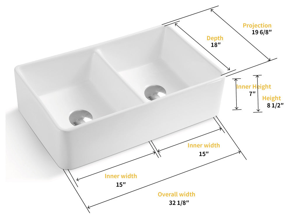 Trieste 32" Double Basin Farmhouse Apron Kitchen Sink