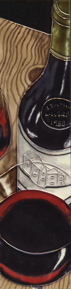 4x16" Vertical Wine Bottle With Glass of Wine Decorative Ceramic Art Tile