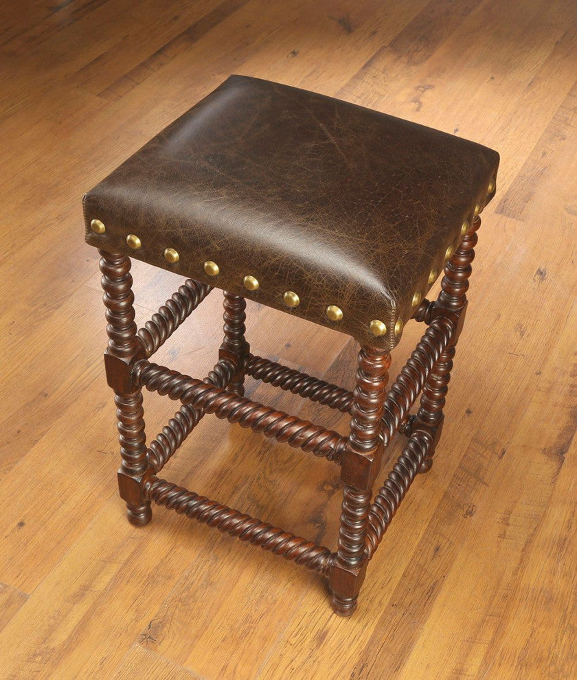 Conkling Bobbin 28" Leg Bar Stool, Stained Pecan