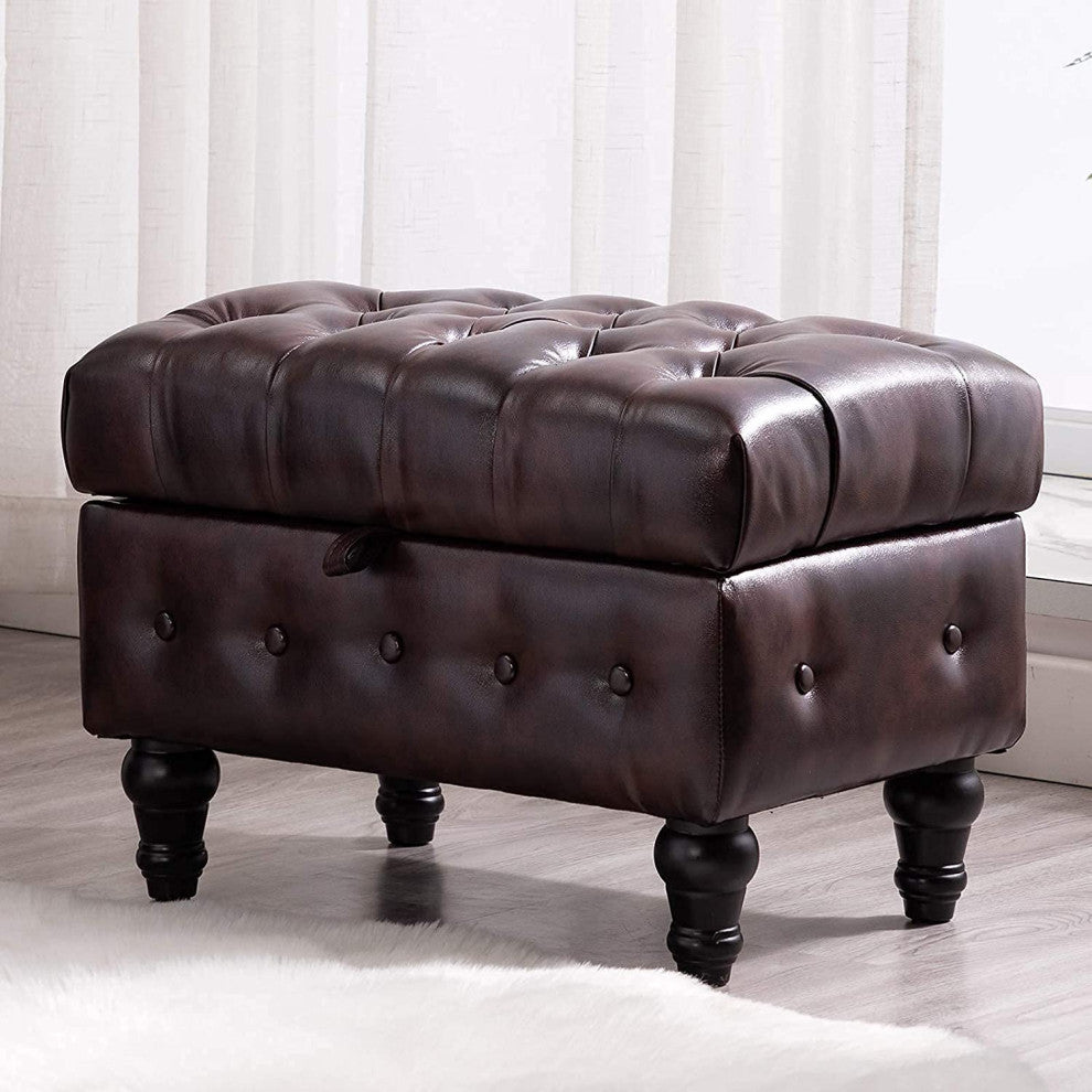Button Tufted PU Leather Upholstery Footstool