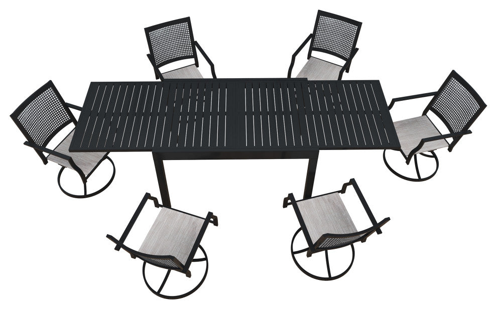 7 Piece Metal Frame Patio Dining Set, Aluminum Extendable Dining Table