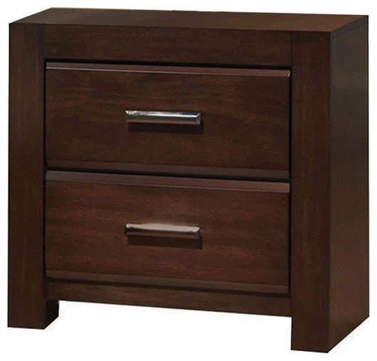 Benzara BM185433 Wooden Two Drawer Nightstand In Walnut Finish