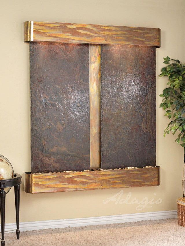 Cottonwood Falls Water Fountain, Multi-Color Slate, Rustic Copper, Round