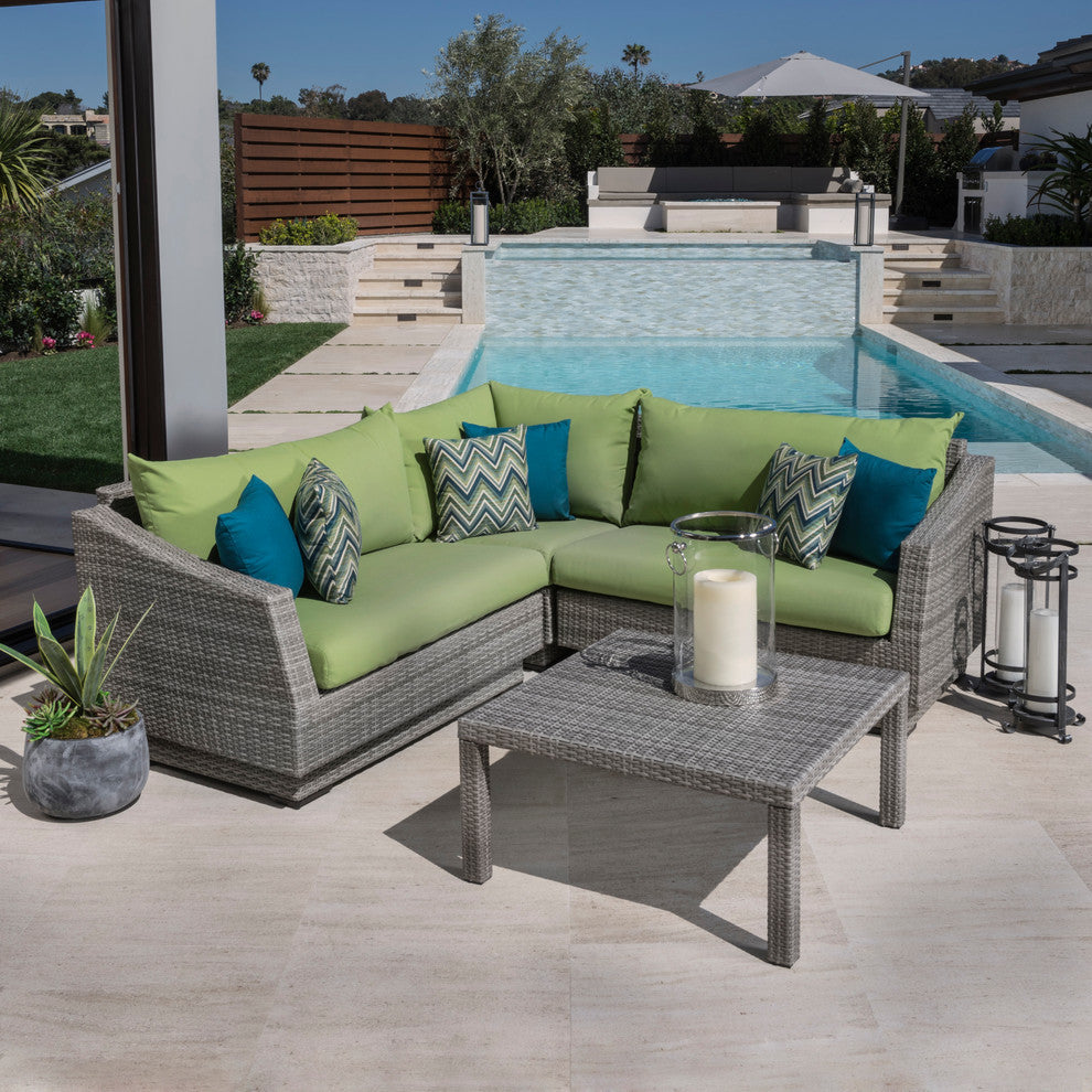 Cannes 4 Piece Sunbrella Corner Sectional Set, Ginkgo Green
