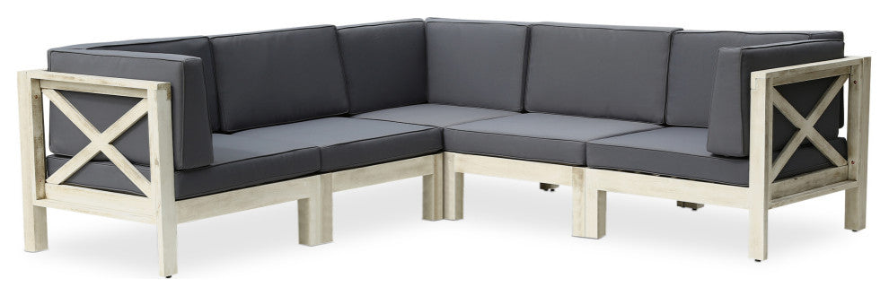 Ansel Outdoor Acacia Wood 5 Seater Sectional Sofa Set With Cushions