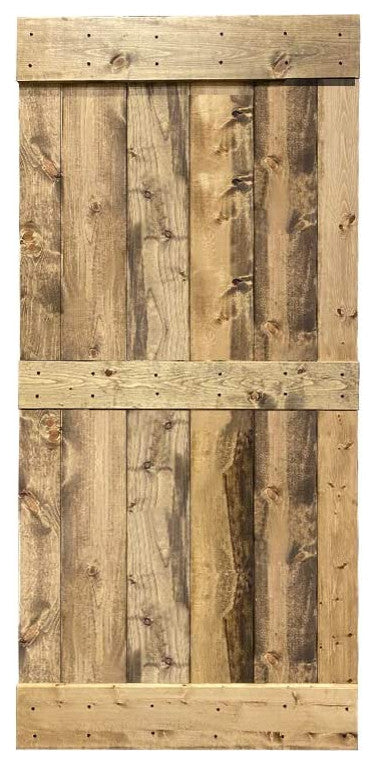 Stained Solid Pine Wood Sliding Barn Door, Weather Oak, 42"x84", Mid-Bar