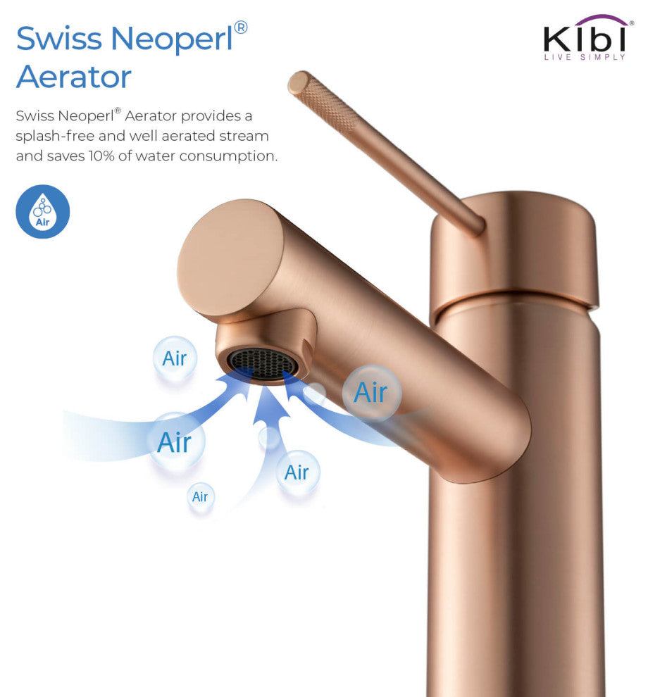 Circular X Brass Single Hole Bathroom Faucet KBF1010, Rose Gold, Without Drain