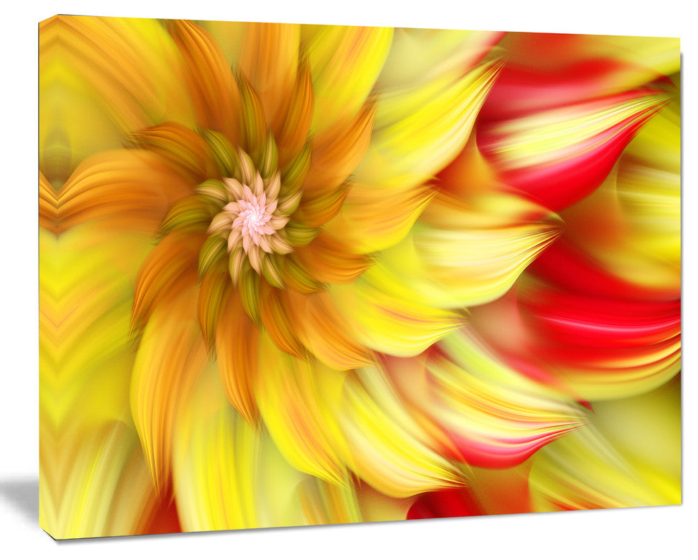 Rotating Yellow Red Fractal Flower, Large Floral Canvas Art Print, 60x40