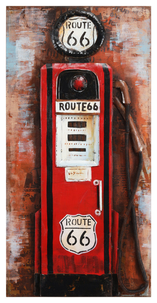 "Gas Pump" Primo Mixed Media Hand Painted Iron Wall Sculpture,24"x 48"