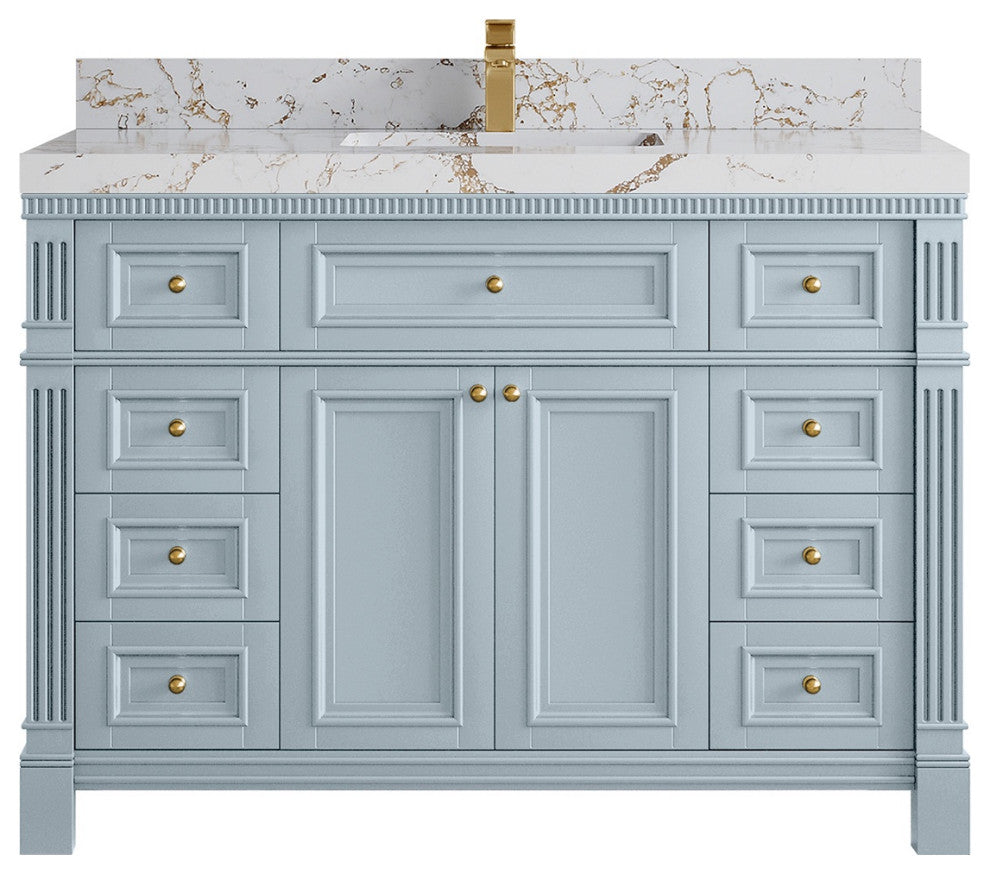 Paris 48" Single Sink Bathroom Vanity, Blue Heather 2" Viola Gold